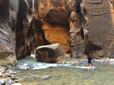 Making our way through various rapids in The Narrows of Zion National Park